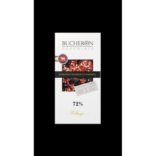 BUCHERON VILLAGE 72% ГОРЬКИЙ ШОКОЛАД С КЛЮКВОЙ, КЛУБНИКОЙ И ФИСТАШКАМИ BUCHERON VILLAGE 72% ГОРЬКИЙ ШОКОЛАД С КЛЮКВОЙ, КЛУБНИКОЙ И ФИСТАШКАМИ