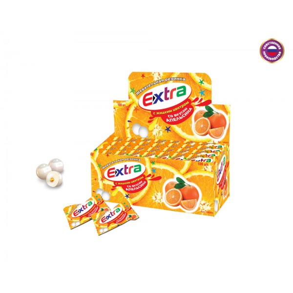 EXTRA жевательная резинка с жидким центром (вкус апельсина)