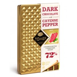Шоколад Томер с кайенским перцем, горький 72%, металлический пенал, 90 гр