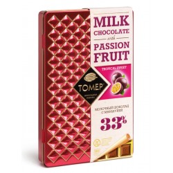 Шоколад Томер с маракуйей, молочный 33%, металлический пенал, 90 гр