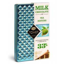 Шоколад Томер с чаем матча, молочный 33%, металлический пенал, 90 гр